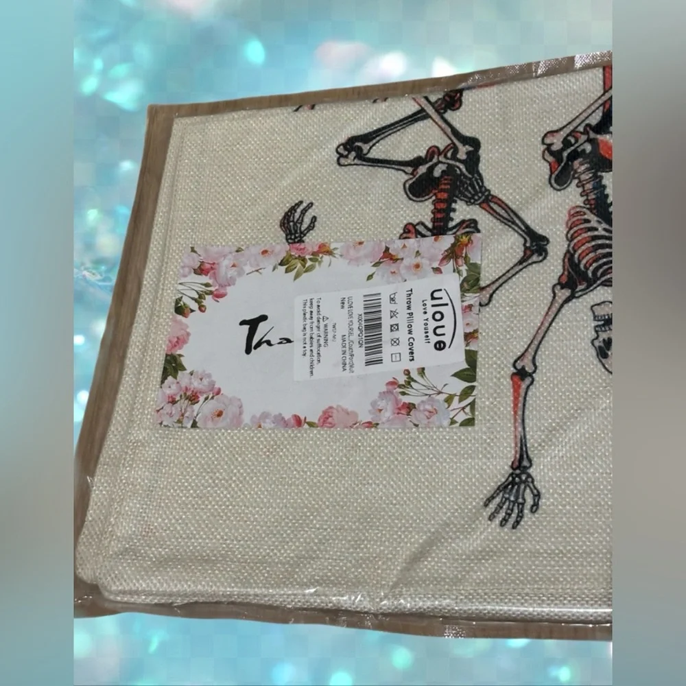 Halloween Decorative Multicolor Skeleton Decor Pillow Cover 18x18 inch